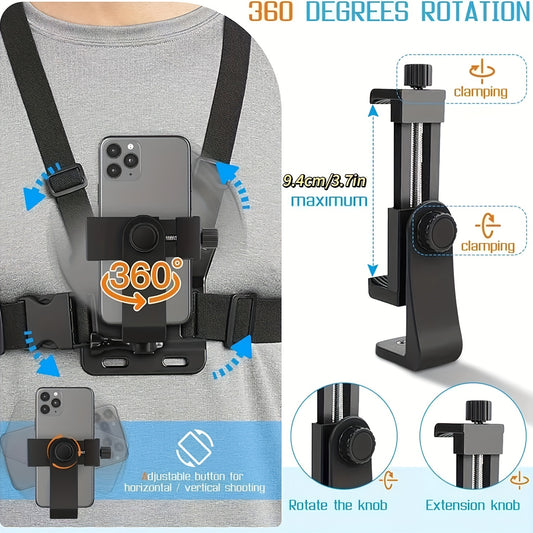 Durable Phone Holder 5-in-1 Chest Mount Phone Holder | Durable ABS Material, Adjustable Strap, Ergonomic Shoulder Design - Perfect for Vlogging, Fishing, Hiking & Live Streaming