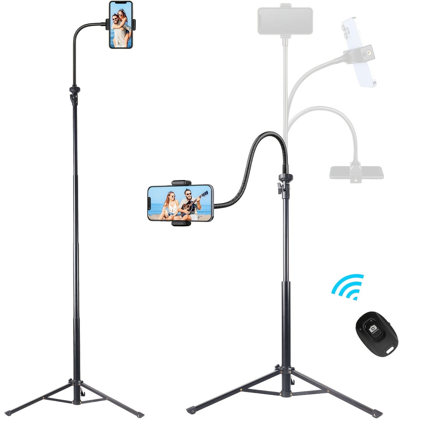 57inch Adjustable Phone Tripod with 360° Goose Neck, Universal Phone Grip, Ideal for Content Creators, Live Broadcast& Filming, Selfie