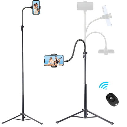 57inch Adjustable Phone Tripod with 360° Goose Neck, Universal Phone Grip, Ideal for Content Creators, Live Broadcast& Filming, Selfie