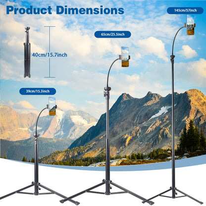 57inch Adjustable Phone Tripod with 360° Goose Neck, Universal Phone Grip, Ideal for Content Creators, Live Broadcast& Filming, Selfie