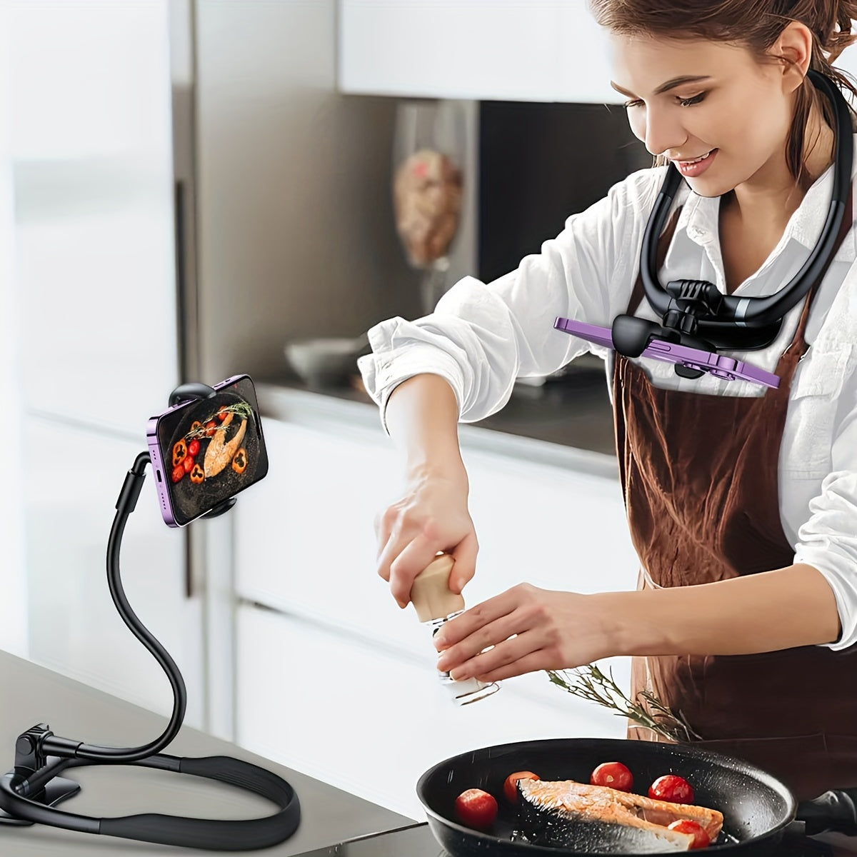 1pc FlexiMounts Silicone Gooseneck Phone Holder Stand, Waterproof Neckband Mount for Hands-Free Desktop and Bed Use, Universal Compatibility with Smartphones