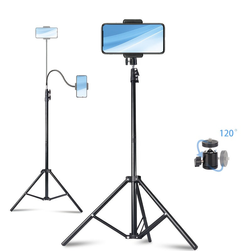 57inch Adjustable Phone Tripod with 360° Goose Neck, Universal Phone Grip, Ideal for Content Creators, Live Broadcast& Filming, Selfie