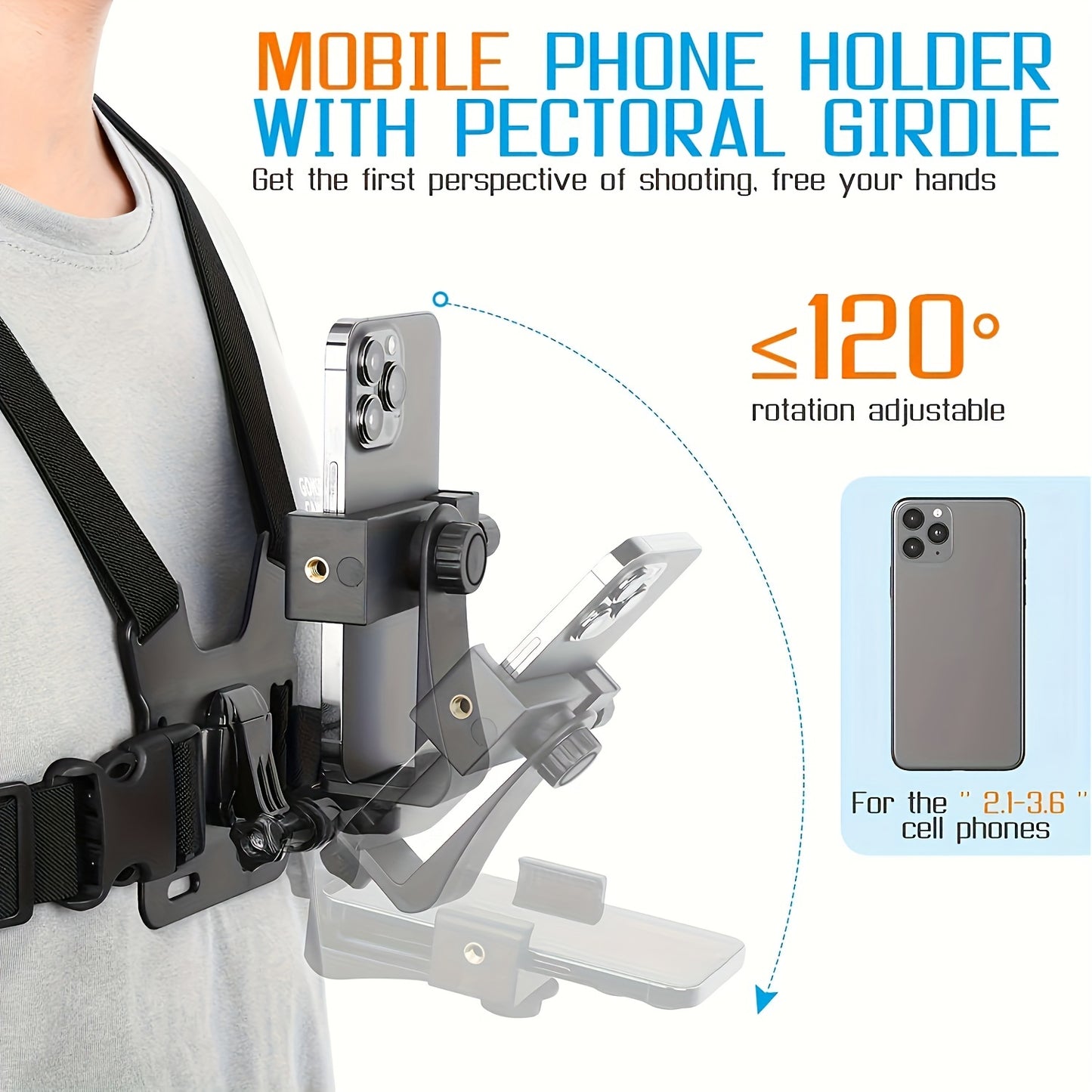 Durable Phone Holder 5-in-1 Chest Mount Phone Holder | Durable ABS Material, Adjustable Strap, Ergonomic Shoulder Design - Perfect for Vlogging, Fishing, Hiking & Live Streaming