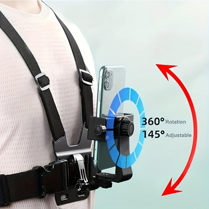 Durable Phone Holder 5-in-1 Chest Mount Phone Holder | Durable ABS Material, Adjustable Strap, Ergonomic Shoulder Design - Perfect for Vlogging, Fishing, Hiking & Live Streaming